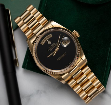 Introducing the 1994 Rolex Day-Date 'President' 18238 with onyx dial H Moser Cie, Mens Watches Classy, Watch Aesthetic, Christian Soldiers, Golden Watch, Male Jewelry, Rolex Watches Women, Gold Rolex, Retro Watches