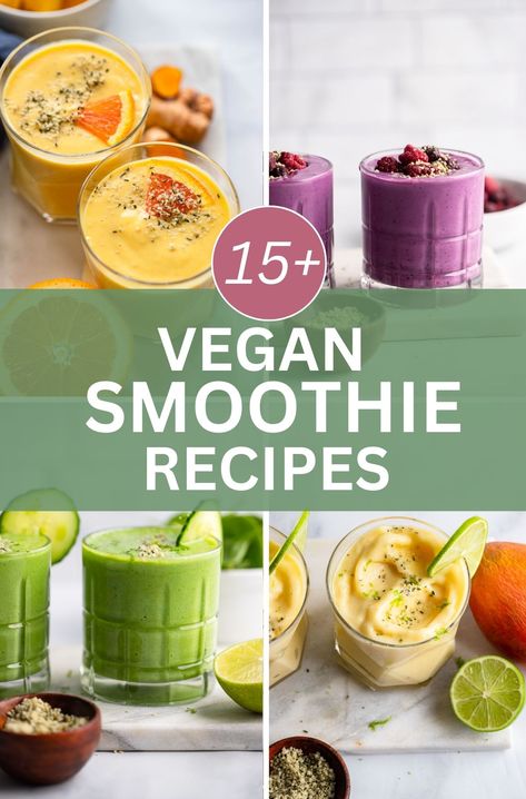 Smoothies are a delicious way to incorporate more fruits and vegetables into your diet as well as healthy fats and fiber. In case you need some smoothie inspiration, here is a roundup to 15+ delicious vegan smoothie recipes that you are sure to love. Cashew Smoothie, Berry Protein Smoothie, Vegan Protein Smoothie, More Fruits And Vegetables, Lemon Smoothie, Pumpkin Spice Smoothie, Cucumber Smoothie, Gain Energy, Vegan Smoothie Recipes