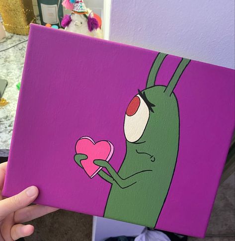 Tiny Canvas Painting Spongebob, Spongebob Aesthetic Painting, Small Spongebob Painting, Memes Painted Canvas, Canvas Painting Ideas Spongebob, Canvas Painting Spongebob, Paintings Spongebob, Spongebob Canvas Painting, Plankton Painting