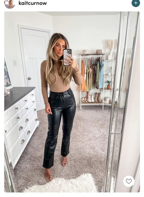 Fall Fashion Leather Pants, Leather Fall 2023, High Waist Leather Pants Outfit, Fall Outfit Leather Pants, Womens Faux Leather Pants, Target Leather Pants, Cute Fall Outfits Leather Pants, Bodysuit Leather Pants Outfit, Business Casual Leather Pants Outfit