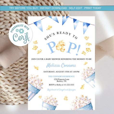 Pop Baby Showers, Baby Shower Invitation Template, Ready To Pop, Baby Shower Invitations For Boys, Baby Shower Invites For Girl, Shower Baby, Boy Shower, Download Fonts, Girl Baby Shower