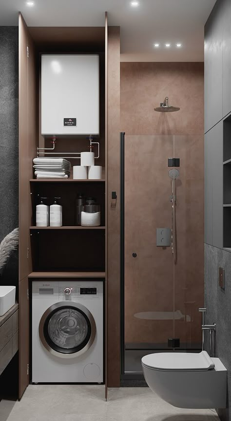 Narrow Laundry Room, Small Full Bathroom, Beige Bathroom Ideas, Luxe Bedroom, Laundry Room Closet, Beige Bathroom, Small Toilet, Architecture 3d, Bathroom Inspiration Decor