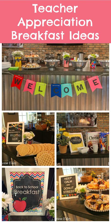 Teacher Appreciation Breakfast Ideas - 4 days of adorable, easy ideas! Appreciation Breakfast Ideas, Teacher Appreciation Breakfast, Welcome Back Teacher, Incentive Ideas, Teacher Appreciation Luncheon, Teacher Appreciation Themes, Ideas For The Classroom, Sunshine Committee, Teacher Morale