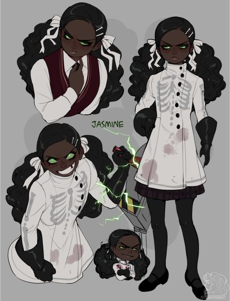 Jasmine, a necromancer, but instead of just playing with zombies, she uses science to make weird hybrid zombie monsters. Illustration Design Graphique, Character Design Cartoon, Afrique Art, Black Anime Characters, Arte Sketchbook, Arte Inspo, Afro Art, Cute Art Styles, Chiaroscuro