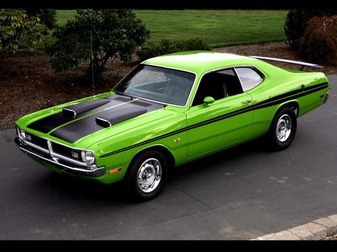 Green Monster Dodge Duster, Dodge Dart Demon, 1971 Dodge Demon, 70s Muscle Cars, Dodge Demon, Plymouth Duster, Dodge Muscle Cars, Mopar Cars, Mopar Muscle Cars