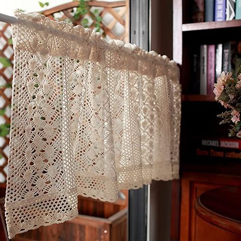 Kitchen Window Farmhouse, Window Farmhouse, Curtains For Bathroom, Crochet Curtain Pattern, Half Curtains, Handmade Curtains, Small Curtains, Decorative Curtain Rods, Kitchen Valances