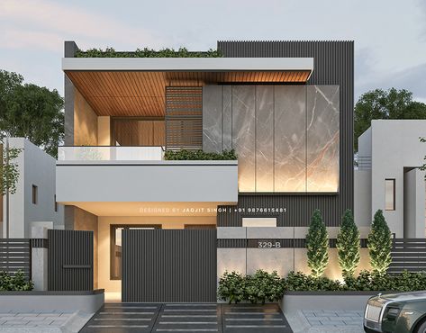 House Elevation With Front Stairs, Simple Elevation Designs For House, Duplex Elevation, 2 Storey House Design, House Outer Design, House Facades, Small House Elevation, Contemporary House Exterior, Small House Design Exterior