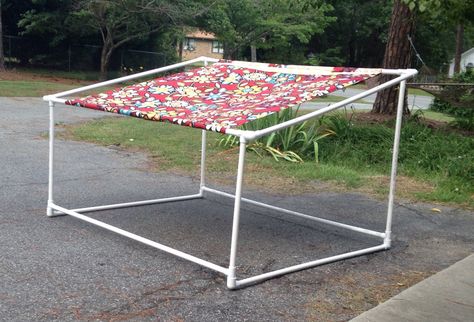 I made this lightweight shade for my dog using canvas and PVC. Shade For Dogs, Dog Backyard, Friendly Dog Breeds, Pvc Pipe Projects, Backyard Shade, Dog Yard, Dog Playground, Dog House Diy, Dog Area