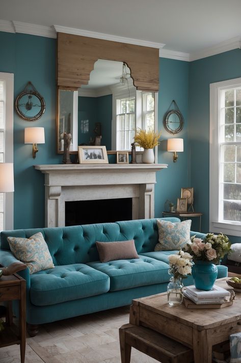 15 Perfect Teal Living Room Ideas to Transform Your Space » Comfy Ideas Red Teal Living Room, Teal Apartment Decor Living Room, Teal Painted Walls Living Room, Turquoise Lounge Ideas, Dark Brown And Teal Living Room, Teal Apartment Decor, Teal Interior Design Living Rooms, Dark Teal Accent Wall Living Room, Dark Turquoise Living Room