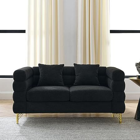 KEVINSPACE 60" Loveseat Sofa, 2 Seater Sofa for Small Space, Modern Couches, Love Seat with 2 Pillows Mid Century Modern Couch Furniture for Bedroom, Living Room, Apartment Black Black Couch Living Room Decor, Sectional Sofa Living Room, Small Couches, Black Couch Living Room, Modern Couches, Beauty Suite, Oversized Sectional Sofa, Deep Seated Sectional, Mid Century Modern Couch