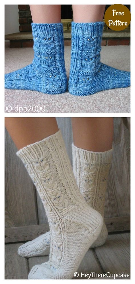 Owl Motif Socks Free Knitting Pattern #freeknittingpattern #knittingpattern #socksfreeknittingpattern #owlmotif Winter Socks Knitting Pattern, Owl Cable Knit Pattern Free, Easy Sock Pattern, Dk Socks Knitting Pattern Free, Knitting Socks Pattern Free, Socks Knitting Pattern Free, Knit Socks Pattern Free, Free Sock Knitting Patterns, Knitting Pattern Socks