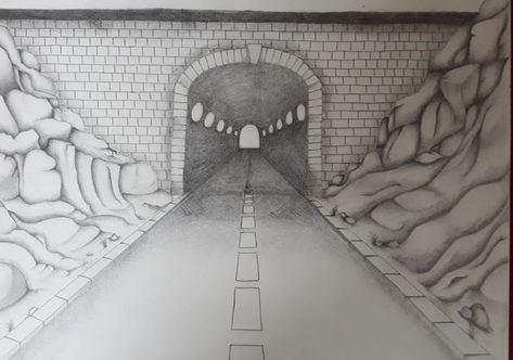 #pencil_shading #point_perspective #road_tunnel #brick_wall #large_stones Brick Wall Drawing, Room Perspective Drawing, 1 Point Perspective Drawing, Road Drawing, 1 Point Perspective, One Point Perspective, Pencil Shading, Point Perspective, Wall Drawing