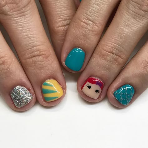 Disney Mermaid Nails, Princess Ariel Nails, Disney Hawaii Nails, Elsa Nails For Kids, Little Mermaid Nails Designs, Disney Cruise Nails Design, Up Nails Disney, Kids Disney Nails, Ariel Nail Art