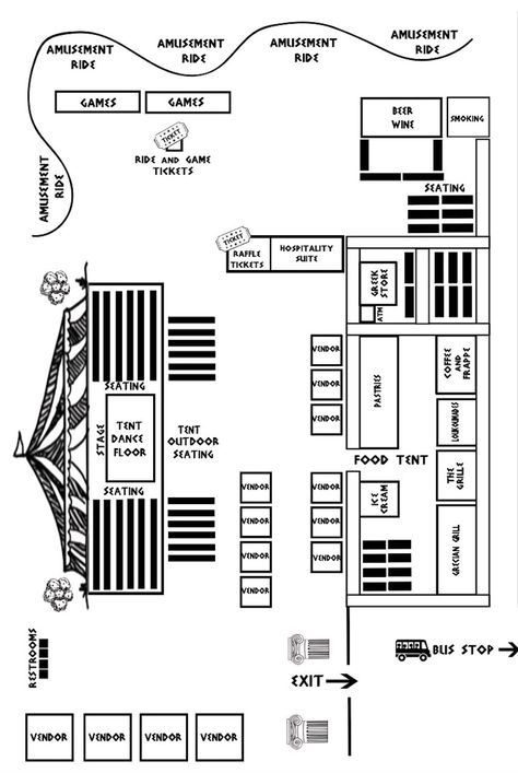 FESTIVAL MAP | Kimisis Tis Theotokou  Greek Festival Kites Festival, Chamber Ideas, Festival Map, Festival Flags, Carnival Event, Greek Festival, Festival Planning, Carnival Booths, Carnival Design