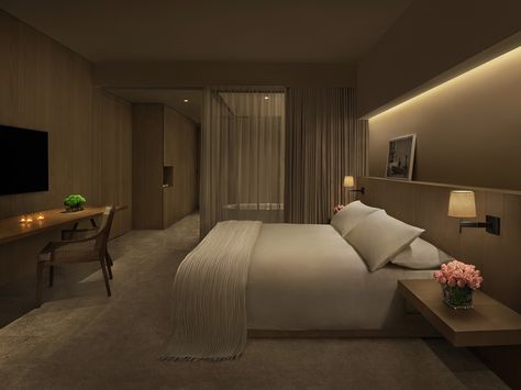 Guest Room at Night Edition Hotel, Luxury Hotel Room, Hotel Room Design, Hotel Booking, Aegean Sea, Bedroom Hotel, Hotel Interior, Luxury Hotels, Hotels Design