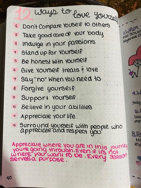 12 Ways To Love Yourself, What To Do With A Lined Notebook, Things To Put In A Notebook Ideas, Fun Journaling Ideas, Stuff To Write In A Journal, Vent Journal Ideas, Personal Journal Ideas Creative, Affirmation Manifestation, Journal Inspiration Writing