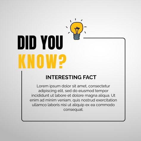 Simple Did you Know editable facts template Fun Facts Template, Easy Social Media Posts, Fun Fact Poster Design, Did You Know Post Design Ideas, Facts Poster Design, Did You Know Poster Design, Did You Know Social Media Post Design, Did You Know Template, Did You Know Ads