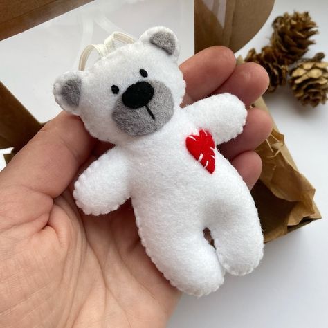 Teddy Bear Felt Animal Felt Christmas Ornament Christmas - Etsy Polar Bear Felt Ornament, Felt Teddy Bear Pattern, Felt Tree Ornaments, Felt Teddy Bear, Felt Plushie, Animal Felt, Felt Christmas Tree Decorations, Diy Felt Christmas Ornaments, Diy Teddy Bear