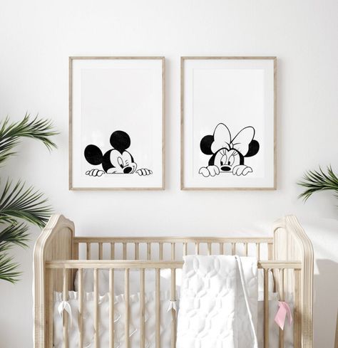 Girls Disney Nursery, Disney Baby Rooms, Vintage Mickey And Minnie, Minnie Mouse Nursery, Vintage Disney Nursery, Mickey Mouse Nursery, Mouse Nursery, Disney Themed Nursery, Deco Disney