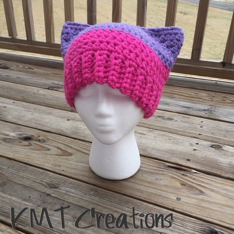 Kayla's Kitty Cat Hat - KMT CreatIons Crochet Pins, Cat Hat Pattern, Cat Hats, Crochet Beanie Pattern Free, Crochet Cat Hat, Cat Ears Hat, Punching People, Cat Apparel, Crochet Kids