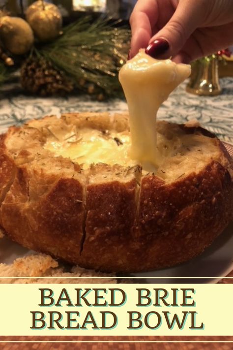 Cheese In Bread Bowl, Baked Brie In Sourdough Bread Bowl, Brie In Bread Bowl Baked, Sourdough Bread Dip, Bread Bowl Dip Recipes, Baked Brie Bread Bowl, Baked Brie Bread, Brie Bread Bowl, Bread Bowls Recipe