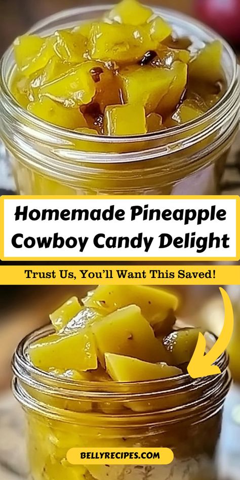 Elevate your culinary creations with this Pineapple Cowboy Candy. Combining the tropical sweetness of diced pineapple with the fiery kick of jalapeños, all enveloped in a syrup infused with apple cider vinegar, lemon juice, and spices like mustard seeds and turmeric. This homemade condiment is perfect for adding a sweet and spicy flair to grilled meats, cheese platters, or as a unique topping for crackers. Preserve the flavors of summer with this delightful canning recipe.
#HomemadeCandy #PineappleJalapeno #SweetSpicy #CanningProject #GourmetCondiment #FlavorFusion #SpicySnacks #PreserveTheHarvest #ArtisanalRecipes #KitchenCreations Pineapple Cowboy Candy Recipe, Pineapple Cowboy Candy, Cowboy Candy Jalapenos Canning Recipes, Cowboy Candy Recipe, Canning Pineapple, Pineapple Chocolate, Gourmet Condiments, Apple Cider Vinegar Lemon, Best Easy Dessert