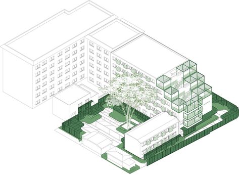 Gallery of Tree Courtyard / MAT Office - 18 Tree Courtyard, Dorm Planning, Courtyard Apartments, Architecture Courtyard, Architecture Portfolio Layout, Architect Student, Courtyard Landscaping, Urban Landscape Design, Conceptual Architecture