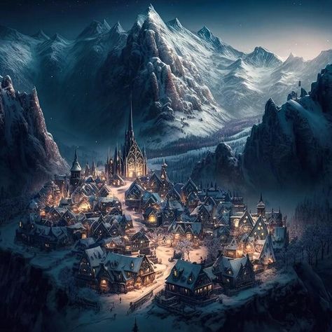 Fantasy Artwork Landscape City, Fantasy Kingdom Landscape, Fantasy Mountain Kingdom, Fantasy Mountain Town, Fantasy Kingdom Concept Art, Fantasy Locations Art, Fantasy Winter City, Fantasy Kingdom Map, Fantasy Mountain City