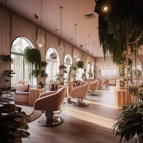 Blow Bar Salon Ideas, Paris Hair Salon, Luxurious Hair Salon, Classy Salon Decor Interior Design, Glam Hair Salon Ideas, Curly Hair Salon Ideas, Vintage Beauty Salon Aesthetic, High End Salon Design, Holistic Hair Salon