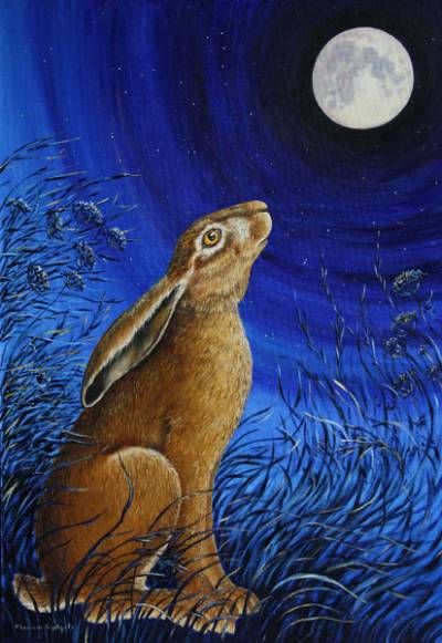 hare across moon - Google Search Moon Gazing Hare, Hare Art, Hare Print, Moon Gazing Hares, Moon Gazing, Spring Equinox, Rabbit Art, Bunny Art, Wow Art