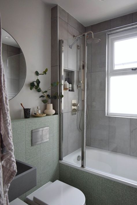 Bathroom Ideas Green And Grey, Green Grey And White Bathroom, Grey And Sage Bathroom, Grey Green Bathroom, Grey And Green Bathroom Ideas, Grey And Green Bathroom, Green Grey Bathroom, Green And Grey Bathroom, Green And White Bathroom