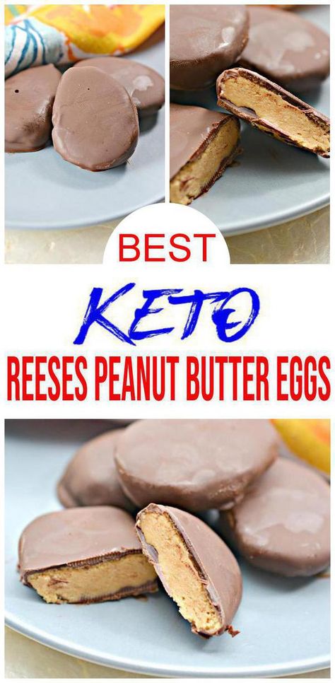 {Keto Candy} Easy & simple Peanut Butter Chocolate eggs. Low carb desserts you will love! Copycat Reese peanut butter eggs that you can mix up in under 10 minutes for a quick ketogenic diet. Great keto desserts, keto snacks, sweet treats. Homemade not store bought like a copycat Reese Peanut Butter Cup Chocolate Candy. Homemade keto candy makes great keto make ahead freezer meal aftermeal treats - pantry items & fridge food! Check out this tasty & delish keto #chocolate #easter candy! #desserts Reese Peanut Butter Eggs, Galletas Keto, Keto Peanut Butter, Peanut Butter Eggs, Low Carb Peanut Butter, Cake Mug, Peanut Butter Candy, Keto Candy, Low Carb Snack