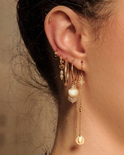 Layer Earrings, Boho Earring Stack, Red Earring Stack, Gold Ear Stack Aesthetic, Beachy Earring Stack, Dangly Earrings Aesthetic, Gold Earring Stack Minimalist, Mixed Metal Earring Stack, Ocean Earring Stack