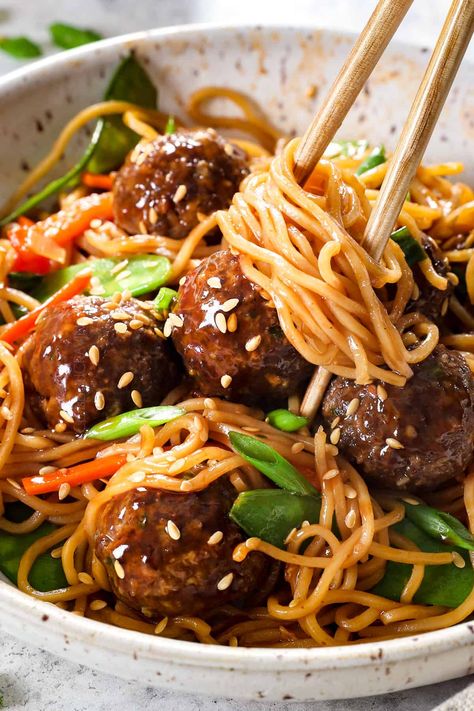 Asian Meatball Noodle Bowl, Japanese Bbq Meatballs, Stir Fry Meatballs, Asian Meatballs And Noodles, Asian Beef Meatballs, Best Way To Freeze Corn, Sesame Ginger Sauce, Freezing Corn, Asian Chili Sauce