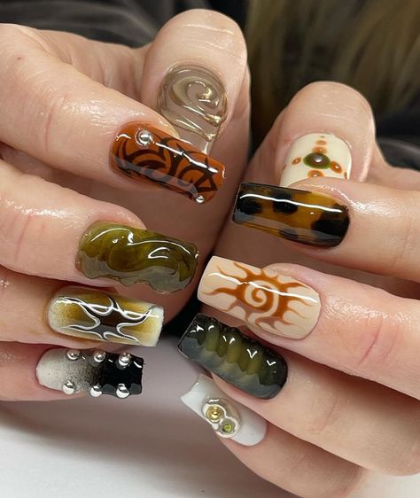 Hippie Nails, Punk Nails, Grunge Nails, Smink Inspiration, Really Cute Nails, Dream Nails, Fire Nails, Funky Nails, Dope Nails