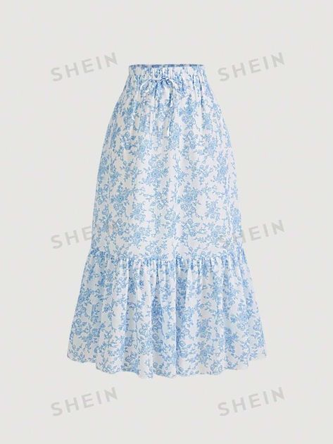 SHEIN MOD Vintage Rose Floral Women Skirt For Summer | SHEIN USA Blue Floral Skirt, Clueless Outfits, Mod Vintage, Women Skirt, Summer Skirts, Vintage Rose, Clueless, Vintage Roses, Dress Codes