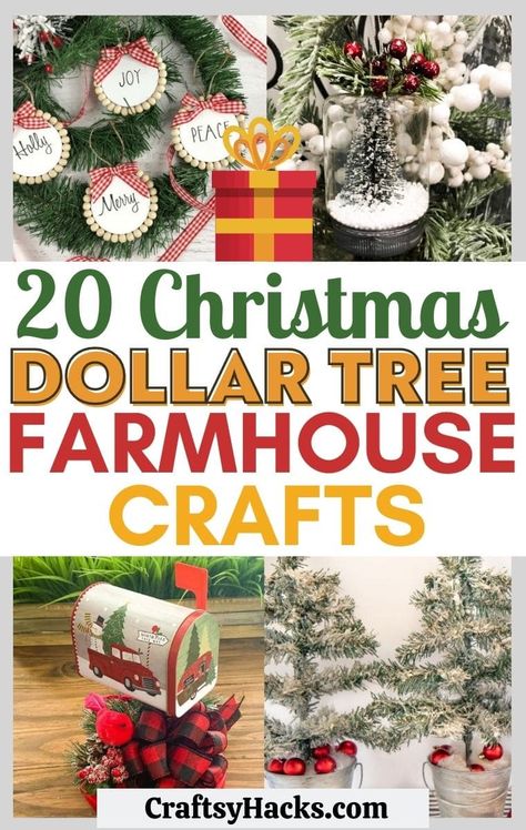 Farmhouse Christmas Crafts, Dollar Tree Christmas Decor, Dollar Store Christmas Crafts, Christmas Crafts Diy Projects, Farmhouse Crafts, Farmhouse Christmas Tree, Dollar Store Christmas, Dollar Tree Christmas, Dollar Tree Diy Crafts