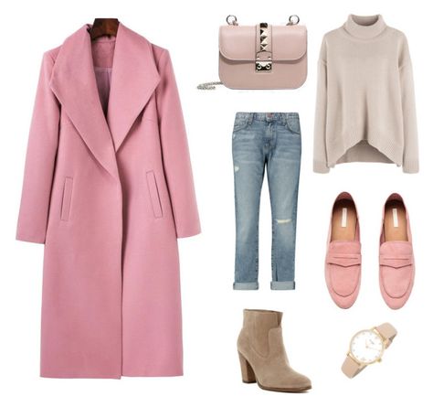 "Розовое пальто." by sazonovakatya on Polyvore featuring Current/Elliott, Vince Camuto, Valentino and Kate Spade Pink Sweater Outfit Winter, Pink Coat Outfit, Casual Leather Jacket Outfit, Business Casual Outfits Winter, Comfy Casual Outfits, Chic Coat, Pink Coat, Looks Street Style, Coat Outfits