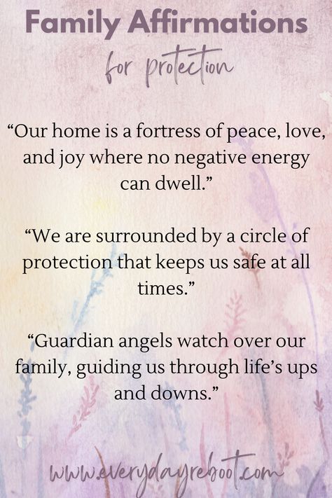 Empower your loved ones with 'Family Affirmations for Protection.' These affirmations are designed to surround your family with a sense of security and well-being. Ideal for fostering an atmosphere of care and safeguarding within your home. #FamilyProtection #Affirmations ✨🛡️ Let these powerful words be a daily reminder of the strength and safety that comes from unity and mutual support. Protection Affirmation For Home, Protection Affirmations Spiritual, Positive Family Affirmations, Family Protection Affirmations, Sister Affirmations, Happy Family Affirmations, Manifestation Family, Safety Affirmations, Manifesting Family