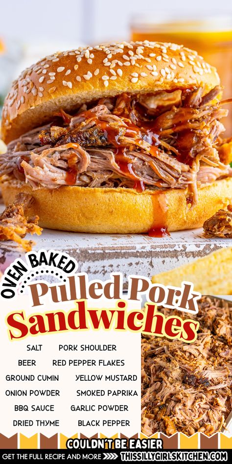 Oven Baked Pulled Pork, Baked Pulled Pork, Pulled Pork Oven Recipe, Oven Roasted Pulled Pork, Awesome Sandwiches, Pulled Pork Oven, Beer Pulled Pork, Gluten Free Bbq, Pulled Pork Sandwiches