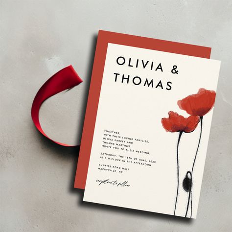 Wild Red Poppies Modern Rustic Elegant Wedding Invitation Poppy Wedding Invitations, Wedding Poppy, Wedding Invitations Suite, Poppy Wedding, Wildflowers Wedding, Wildflower Wedding Invitations, Rustic Elegant Wedding, Wild Poppies, Rustic Wedding Invitation