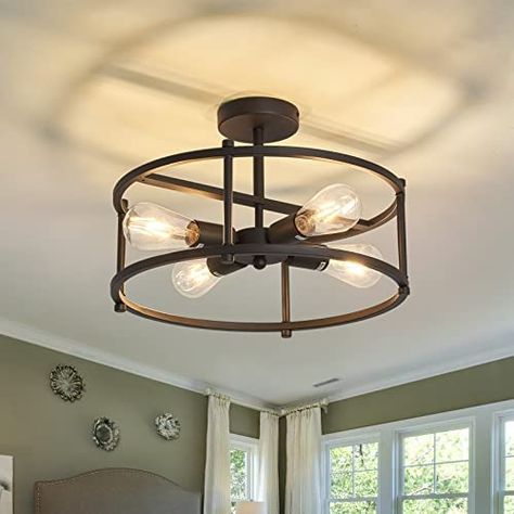 Amazon.com: FGSADI Industrial Semi Flush Mount Ceiling Light ,4 Light Rustic Metal Ceiling Light Fixture,Black Farmhouse Chandelier for Kitchen Island Dining Room Hallway Entryway Bedroom Living Room. : Everything Else Black Farmhouse Chandelier, Metal Ceiling Lighting, Industrial Ceiling Lights, Industrial Ceiling, Black Light Fixture, Flushmount Ceiling Lights, Farmhouse Chandelier, Kitchen Lighting Fixtures, Metal Ceiling