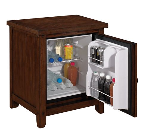 Hide that bulky dorm fridge in your home or office with this beautiful Twin Star fridge cabinet! TheHome.com #hpmkt Bar Cabinet With Fridge, Bar Shelf Ideas, Mini Fridge In Bedroom, Porch Goals, Mini Fridge Cabinet, Fridge Ideas, Dorm Fridge, Fridge Cabinet, Cabinet For Bedroom