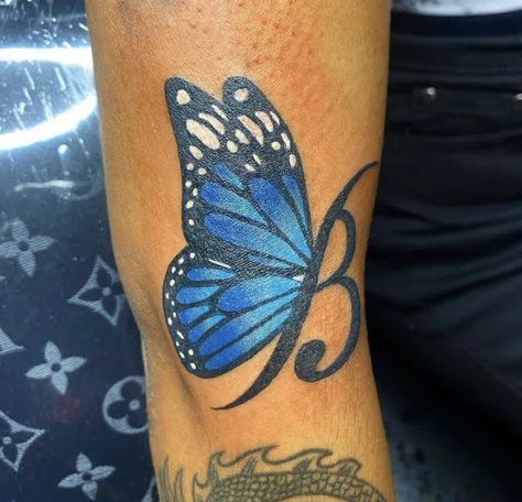 Blue Tattoos, Black Butterfly Tattoo, Flying Tattoo, Hand Tattoos For Girls, Bug Tattoo, Butterfly Tattoos For Women, Writing Tattoos, Blue Tattoo, Hand Tattoos For Women