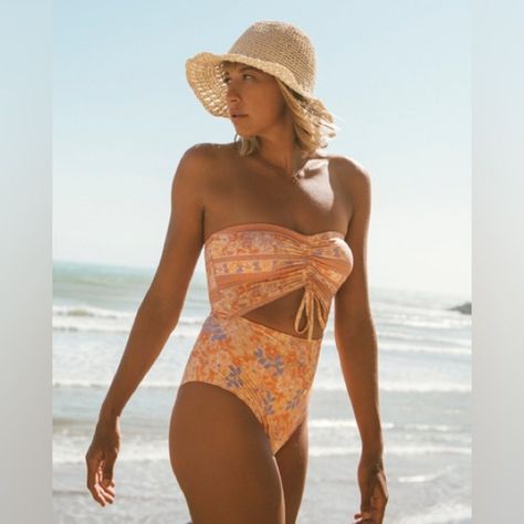 Fine By Me Summer One-Piece Swimsuit Style Ubjx100219 Color Code Nff0 Features Eco-Conscious Fabric: Recycled Peach Stretch Nylon Elastane Blend Fabric. Neck: Bandeau Neck. Straps: Adjustable & Removable Straps. Bum Coverage: Hi Retro. Leg: Medium Leg. Padding: Removable Padding. Branding: Embroidered Logo. Other Features: Gathered Drawcord. Cut Out. All-Over Paneled. Materials 78% Recycled Nylon, 22% Elastane Sweatpants And Flannel, Summer One Piece, One Piece Bathing Suits, Billabong Swim, Billabong Women, Flannel Jacket, Fleece Sweatpants, Swimsuit Fashion, Online Shopping For Women