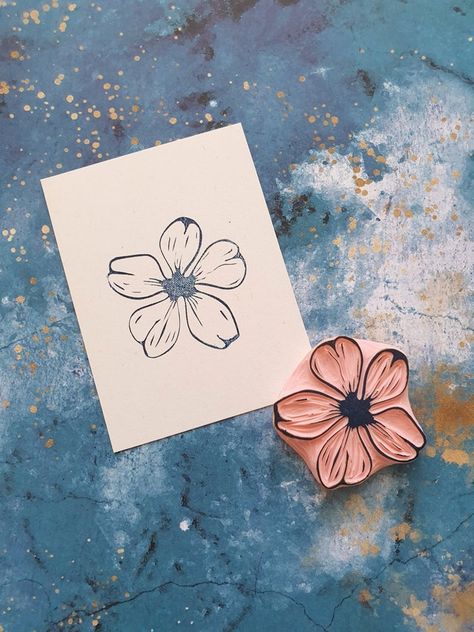 Cherry blossom rubber stamp for paper crafts sakura stamp for | Etsy Lino Print Ideas Easy Flower, Eraser Stamps Diy, Block Print Flowers, Stamp Making Ideas, Print Making Designs Easy, Ink Stamp Design, Rubber Stamp Ideas, Stamp Design Ideas, Flower Linocut