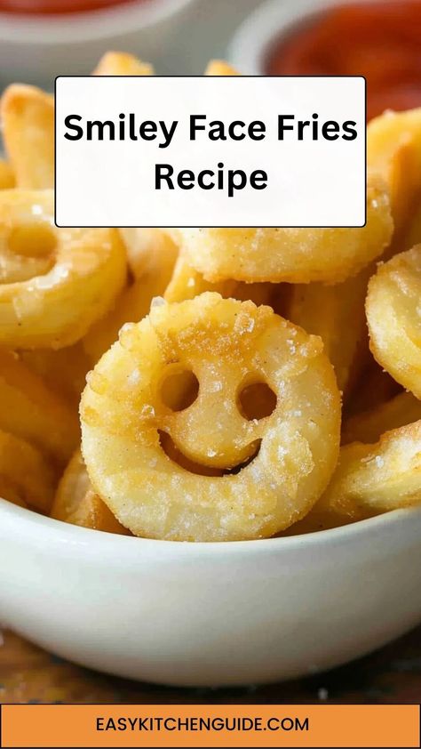 Smiley Face Fries Recipe – Easy Kitchen Guide Smiley Potatoes Recipe, Smiley Face Fries, Smiley Fries, Frozen Mashed Potatoes, Kitchen Guide, Fries Recipe, Get Happy, Potato Recipes, Creative Food