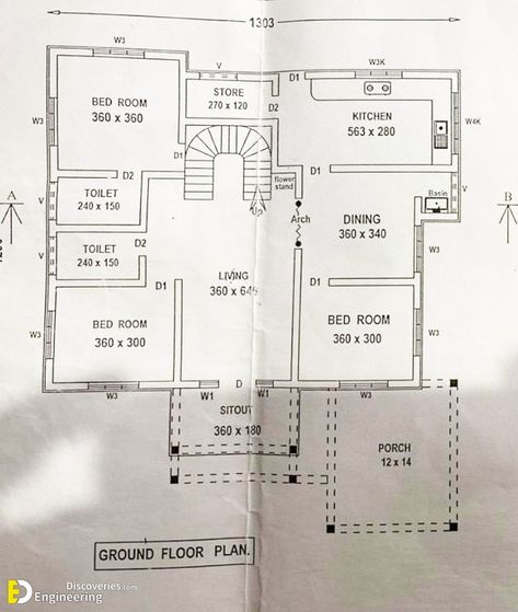 2000 Sq Ft 5BHK Contemporary Style Two-Storey House With Free Plan - Engineering Discoveries 2000 Sq Ft House Plans, 2000 Sq Ft House, Colorful Bedroom Design, Drawing House Plans, History Of Ethiopia, Porch Sitting, Living Hall, Two Storey House, Ground Floor Plan