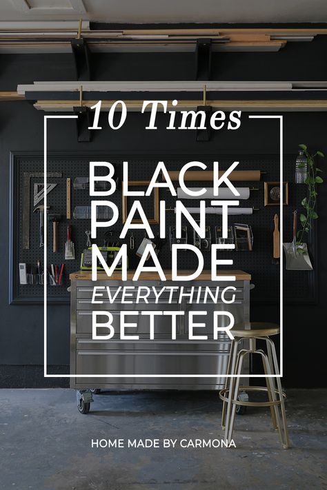 Tips For Painting Black Walls, Witchy Kitchen Paint Colors, Grey Black Paint Colors, Moody Room With White Walls, Black Painted Rooms Ideas, Black Ceiling Garage, Dark And Moody Kitchens, Black Interior Paint Colors, Black Moody Kitchen