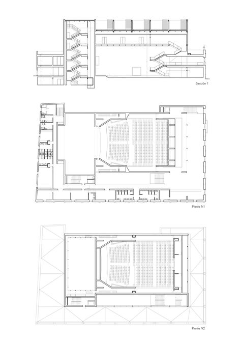 Image 9 of 11 from gallery of New Theatre in Santa Maria Port / Daroca Arquitectos + Estudio Carbajal. First Floor Plan Theatre Plan, Auditorium Plan, Theater Plan, Theatre Architecture, Auditorium Architecture, Auditorium Design, Theater Architecture, Conceptual Architecture, Architectural Floor Plans